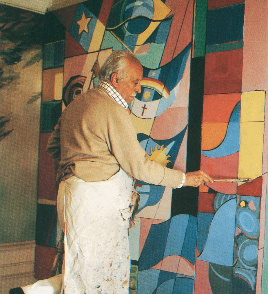 1981-Cicero-Dias-peignant-le-panneau-de-Frei-Caneca-atelier-de-